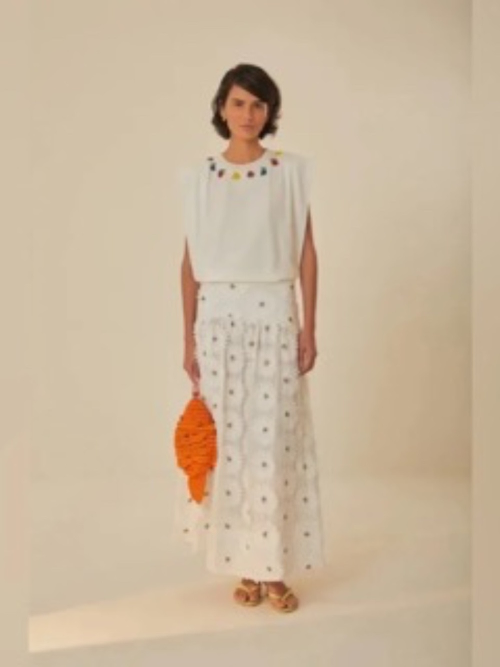 FARM Rio White Daisy 3D Flower Maxi Skirt